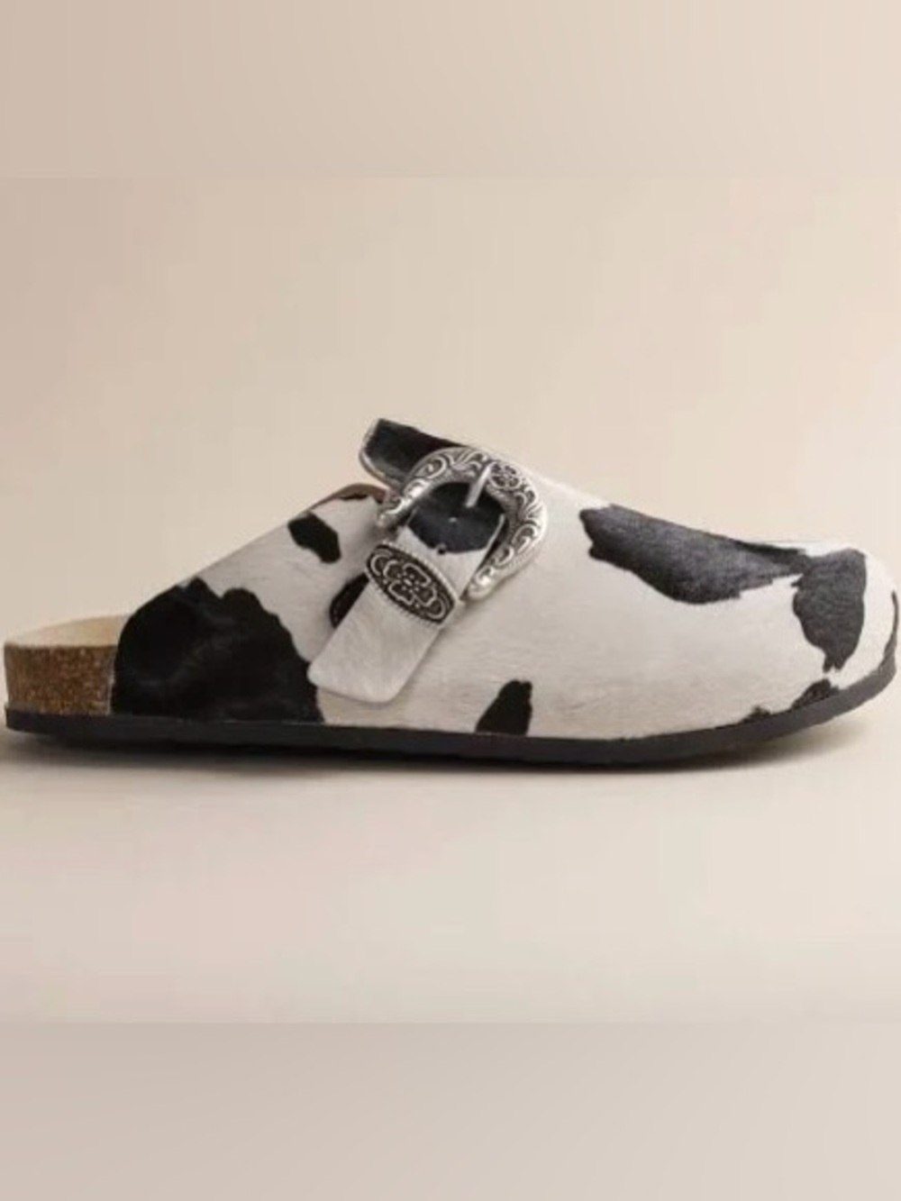 Brother Vellies “Greg” Black Cow Slip-On Buckled Mules, 7, Fair